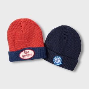 2 pack Mad Engine Double Ribbon Red Blue Goodness Beanies Sz OS